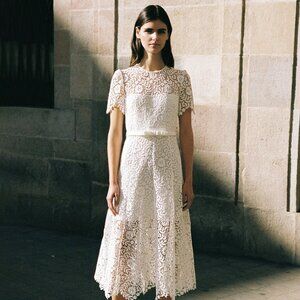 WEDDING Self-Portrait Floral Lace Midi Dress – White – Rare Style
